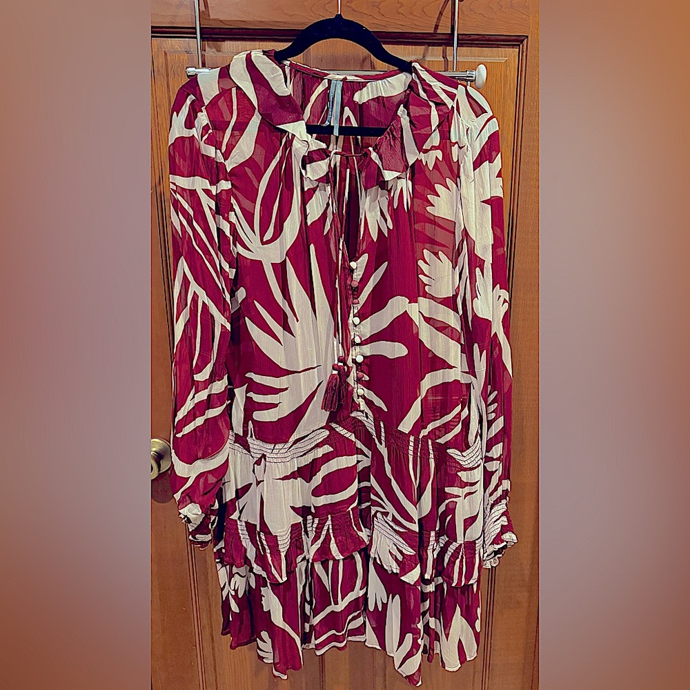 ANTHROPOLOGIE Chiffon Floral Smocked dress matching slip dress lining LARGE